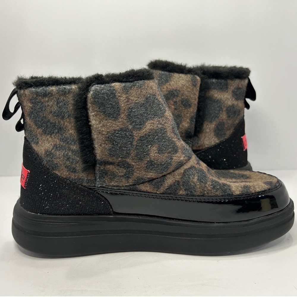 Hey Dude Youth Leopard Black Faux Fur Boots Kids Size 4 Brand New With Tags - Picture 10 of 15